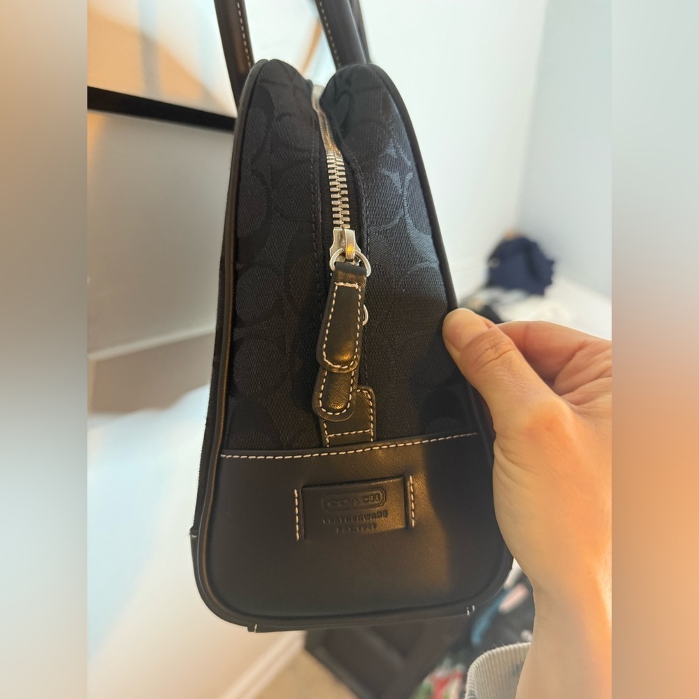Coach Black Signature C Print Canvas Leather Satchel Bag - Picture 7 of 9